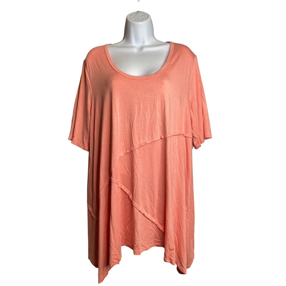 Karen Kane Womens Peach Tunic‎ Top Sz 2X Asymmetrical Hem Lagenlook Flowy Roomy